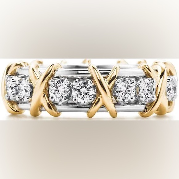 Jean Schlumberger by Tiffany Sixteen Stone Gold Platinum Diamonds Ring w/ Box 7 - Picture 3 of 11